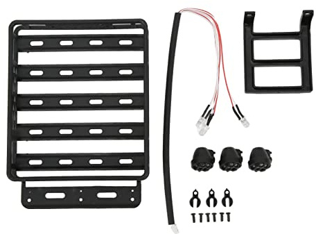 Lylithuif RC-Dachträger mit LED-Leuchten, universelles Simulations-Gepäckträger-Set für 1/14 RC-Autozubehör, schwarzer Kunststoff, 130 x 97 x 18 mm