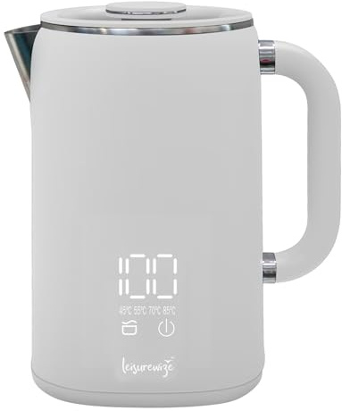 Leisurewize - Electric Kettle with Touch-Control LED Display, 1.7L Grey Mains Kettle with Adjustable Keep-Warm Function, Stainless Steel Interior, 360° Swivel Base & Auto Shut-Off