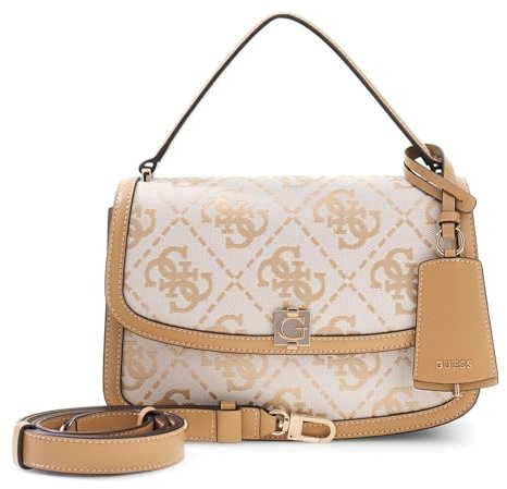 GUESS Umhängetasche Schultertasche Audrey Logo Convertible Xbody Flap Beige Logo