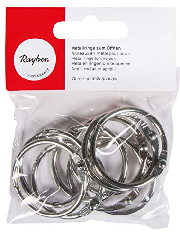 Rayher Hobby Rayher 2520600 Metallringe zum Öffnen, 32 mm ø innen, Nickelfrei, SB-Btl. 9 Stück
