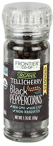 Frontier Herb Peppercorns - Organic - Whole - Black - Tellicherry Grade - Grinder Bottle - 1.76 Oz - Case Of 6