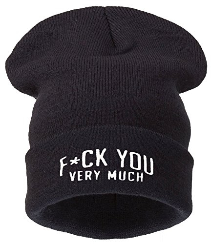 4sold Herren Strickmütze schwarz Schwarz Einheitsgröße schwarz Noir - F*CK You Very Much Einheitsgröße
