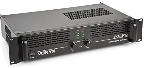 Vonyx VXA- 1200 - Amplificador profesional, 2x 600 vatios, conexión puente, amplificador estéreo ideal para DJ, disco móviles, bares y eventos. Fácil instalación y Montaje en Rack de 19