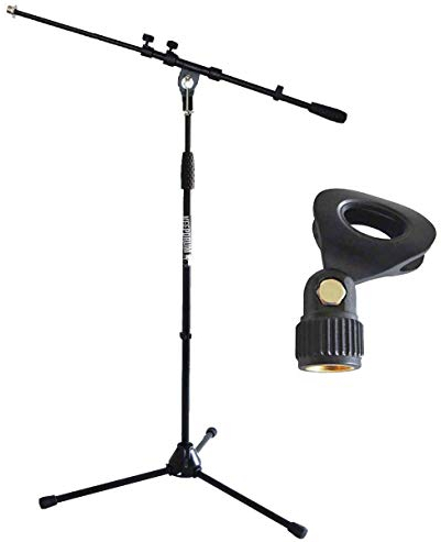 keepdrum MS106 Mikrofonständer mit Galgen u. Metall-Sockel + Klammer (Schwarz)