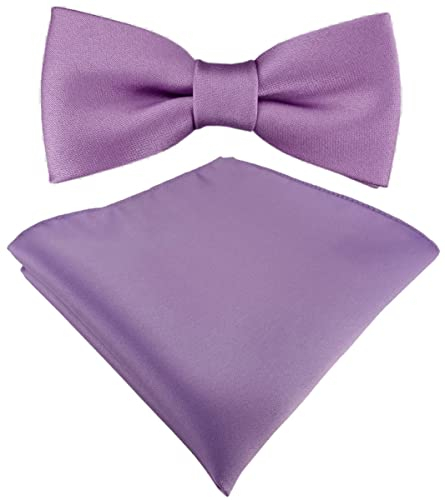 TigerTie - Set Kleinkinder Baby Fliege in dunkles flieder einfarbig mit Gummizug 29 bis 40 cm Halsumfang verstellbar + Einstecktuch + Aufbewahrungsbox
