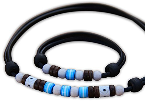 HANA LIMA Schmuck Set Surferkette Halskette Lederkette Surferarmband Lederarmband Armband