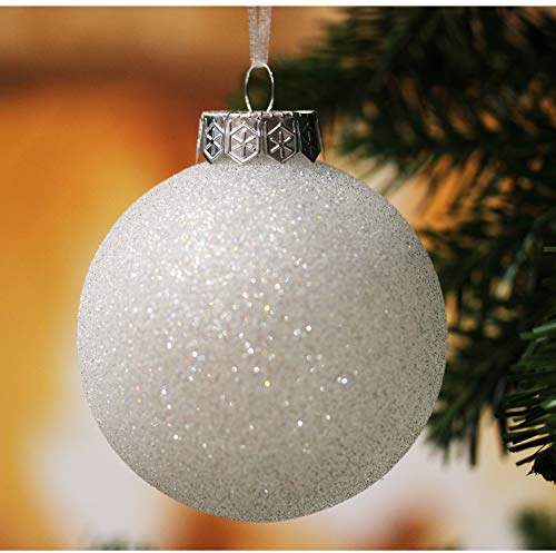 Weiße Weihnachten Kugeln für Weihnachtsdekorationen im Bauernhausstil, große bruchfeste 80-mm-Schneebälle aus glitzerndem Kunststoff, Eiszapfen und Schneeflocken, Ornament-Set mit 28 Stück