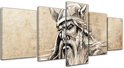 Bilderdepot24 Bild auf Leinwand | Wikinger, Tattoo Art II in 200x80 cm mehrteilig als Wandbild XXL | Wand-deko Dekoration Wohnung modern Bilder | 210668