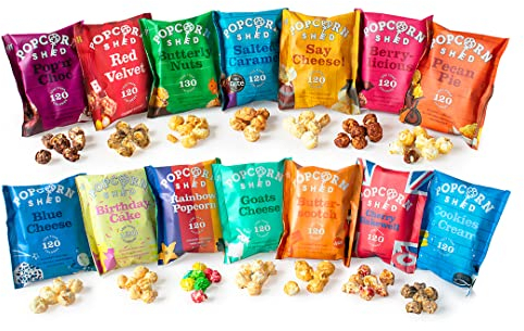 Popcorn Shed’s Paquete degustación de una selección de palomitas gourmet (paquete de 14): El regalo delicioso de palomitas de maíz | Snacks naturales, sin gluten y vegetarianos