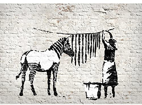 Runa Art Fototapete Washing Zebra Banksy 352 x 250 cm Vlies Tapeten XXL Moderne Wandtapete Wohnzimmer Schlafzimmer Grau 9388011a