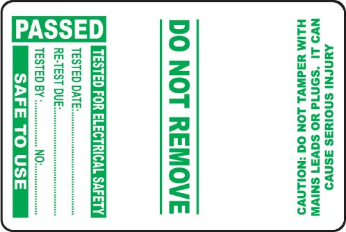 Roll Labels - 100 PAT Test Cable Wrap Labels - Passed 75x50mm - Matt Polypropylene