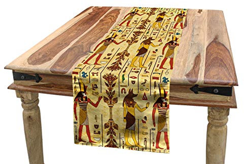ABAKUHAUS ägyptisch Tischläufer, Grunge Retro religiös, Esszimmer Küche Rechteckiger Dekorativer Tischläufer, 40 x 180 cm, Blasser Kaffee