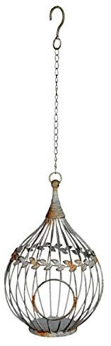 Campo Gartenträume Vogelkäfig z.Hg. grau-braun mit Blätterrand D18xH28 cm + 33 cm Kette