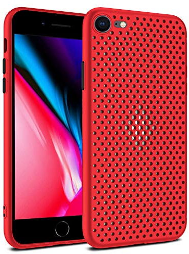 Rdyi6ba8 Atmungsaktive Hülle für iPhone SE 2020/SE 2022, Ultra Dünn Silikon TPU Wärmeableitung Mesh Kratzfest Anti Fingerabdruck Handyhülle für iPhone 7/8 - Rot