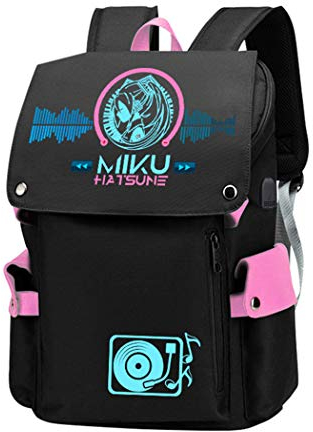 WANHONGYUE Hatsune Miku Anime Cosplay Schultasche Schulrucksack 15,6 Zoll Laptop Rucksack mit USB-Ladeanschluss / 3