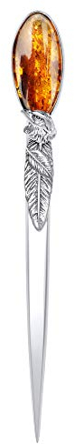 ANDANTE Premium Collection - Echter OSTSEE Bernstein Brieföffner Umschlagöffner Messer in 925 Sterling Silber ** Adler ** Zertifiziert - Gold des MEERES - Farbe Cognac