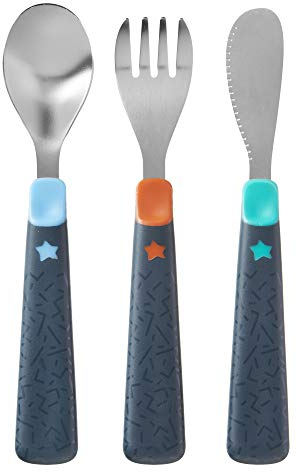 Tommee Tippee Big Kids Stainless Steel, Polychlorure de vinyle, Métal First Cutlery Set, Rounded Edges, Chunky Handles, 12m+