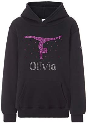Varsany Kapuzenpullover für Mädchen, personalisierbar, Gymnastik, Handständer, Tanzkleidung, Kinderkleidung, Geburtstag für Kinder, Tanzmädchen, Schwarz/Hot Pink, 9-10 Jahre