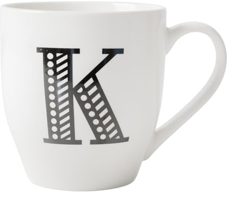 FabFinds Hugga Mug with Initials Classic Black and White Ceramic Large Gift Coffee Cups (H11cm X W11cm) (Approx.) (K)