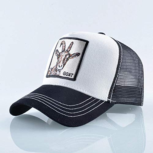 Baseball Cap Herren,Stickerei Tier Ziege Muster Baseball Caps Für Männer Frauen Mode Bauernhoftiere Hysteresenkappe Hip Hop Hut Atmungsaktive Mesh Sun Hats-White_Adjustable