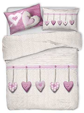 HomeLife Copriletto Singolo Estivo 100 Grammi Cotone [170X280 cm] Made in Italy | Trapunta Primaverile/Estiva | Plaid Coperta Letto 1 Piazza Fantasia Cuori Appesi Rosa