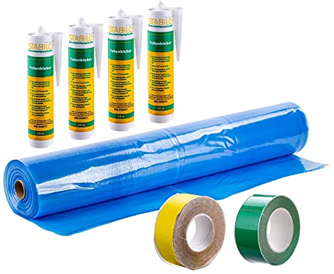 Dampfbremsfolien-Set blau 4x25m - 100m² + 4x Folienkleber + 1x Klebeband grün + 1x Klebeband gelb