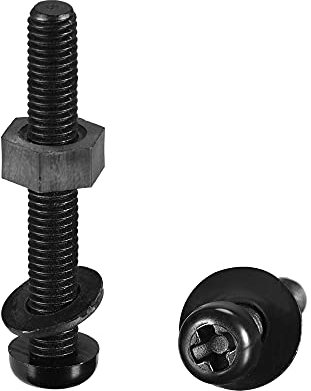 sourcing map Nylon-Schraubenmutter-Sortiments-Set, M5 x 35 mm, Rundkopf, Maschinenschrauben, Muttern, flache Unterlegscheiben, schwarz, 20 Stück