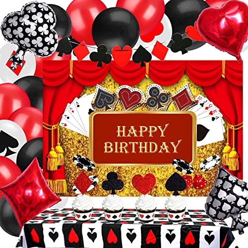 JeVenis Luxus Casino Geburtstagsparty Dekoration Casino Geburtstagsparty Zubehör Casino Geburtstag Hintergrund Poker Geburtstagsparty Dekoration Poker Luftballons Casino Tischdecke