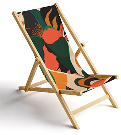 MyMaxxi Liegestuhl Holz Bedruckt Gartenstuhl - Bunter Dschungel - Terrasse Balkon Sonnenliege - klappbar Strandstuhl Garten - Relax Gartenliege - verstellbar