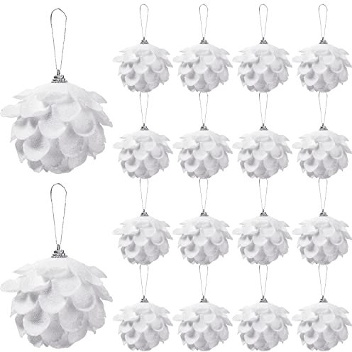 Weiß Christbaumkugeln Weiß Weihnachtsblumen Weihnachten Ornament zum Aufhängen Glitzer Christbaumschmuck Dekoration für Weihnachten Feiertag Hochzeit Jahrestag Party Zubehör (18)