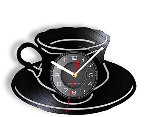 Silent Wall Clock Non Ticking 12 Inch Coffee Shop Clock A Cup Of Tea Wall Clock Kitchen Office Wall Decor Vinyl Record Wall Art Wall Clock Coffee Lovers Gift