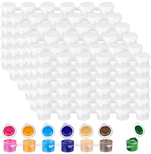 KOHAND 100 Strips 600 Pots Empty Plastic Paint Strips, 3 ml/ 0.1 oz Clear Paint Cup Pots with Lids Strips, Mini Paint Pot Strips for Art Festivals, Painting Classes and Family Activities