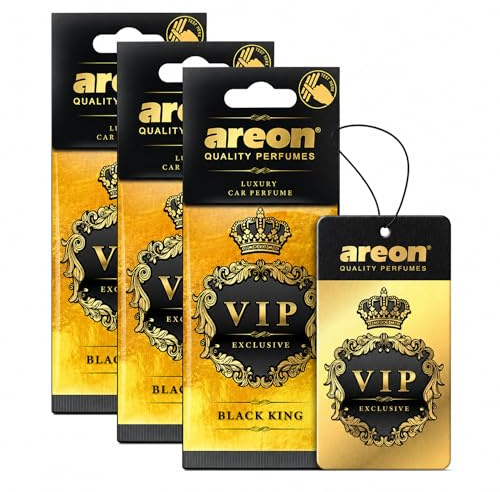 AREON VIP - Hanging Cardboard Air Freshener for Car, Home & Office - Premium Cologne Perfume with Natural Fragrances - Long Lasting, Fresh, Luxurious Scent - Stylish Design - Black King, Pack of 3