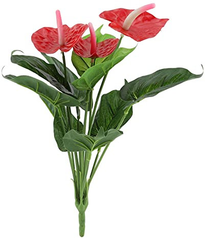 Mokylor Mumusuki Bouquet di Fiori Artificiali, Pianta Artificiale in Plastica Fiori di Anthurium Rosso Finto Bouquet di Fiori di Giglio Rosso Anthurium Finto per Matrimonio Home Garden Decor