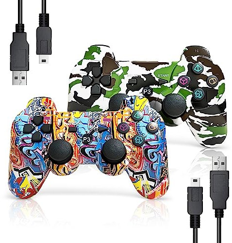 AUFGLO Gaming Controller for P-S3, Wireless Move/Motion Controller Gamepad with Upgraded Joystick Compatible with P-S - 3 (Graffiti + Camouflage)