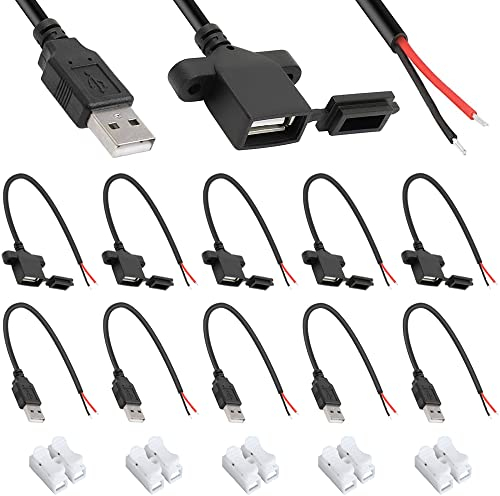 Xiatiaosann USB-Buchse 2-poliger blanker Draht mit staubdichter Kappe und USB-Stecker 2-poliger blanker Draht, USB 2.0 Stromdatenkabel, mit Drahtkappen, Federdrahtverbinder (25 Stück)