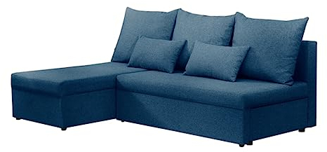 BROMARKT Ecksofa SERTA L-Form Schlafsofa Wohnlandschaft Links/Rechts Couch, Bettkasten,Schlaffunktion,viele Farbvarianten (Links, Rino 79 - Blau, h80 x t141 x b200 cm)