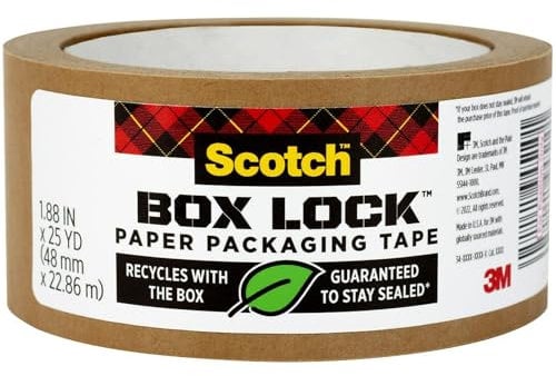Scotch Box Lock Paper Packaging Tape, 1.88 x 25 Yd., Pack of 8 Rolls