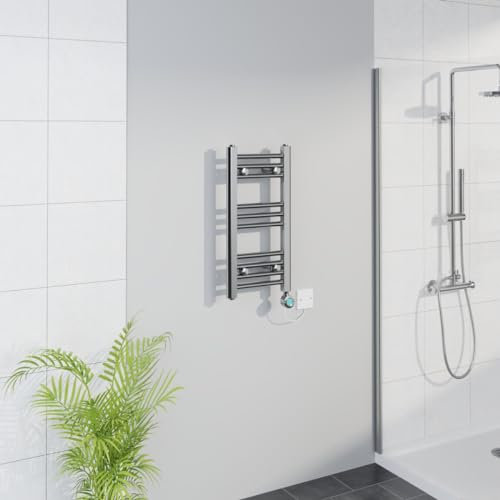Warmehaus Smart WiFi Thermostatic Electric Bathroom Straight Heated Towel Rail Warmer Radiator with Timer 600x300mm - Chrome