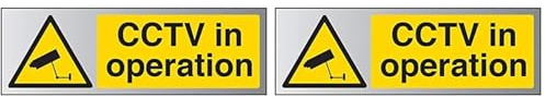 VSafety Warning General-CCTV in operation Sign - 300mm x 100mm - Self Adhesive Alu Effect (Pack of 2)