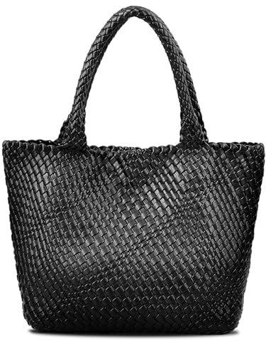 JOTOFIT Gewebte Taschen für Damen, modische Schultertasche mit Tragegriff oben, weiches veganes Leder, Schwarz, Einheitsgröße