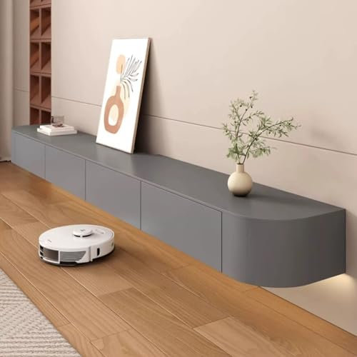 Dawselod TV Stand, 2-Shelf Contemporary Floating TV Cabinet, Grey Oak Finish, 180cm/70.8in W x 70.8in H, Supports TVs up to 85 inches, Wall Mounted, Living Room, Bedroom, Dining Room