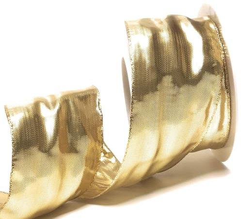 s.dekoda Schleifenband 25m x 60mm Gold Dekoband Goldband mit Drahteinlagen [5200]
