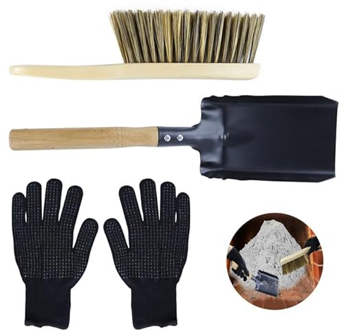 Kehrgarnitur Kaminofen, Kehrgarnitur Klein Kamin Kaminbürsten Set mit Schaufel und Handfeger Kaminreinigungs-set, Kohleschaufel zu sammeln Kohle, Asche, Staub, Gartenabfälle, Schwarz