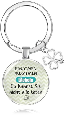 UTEFIF Freundschaft Schlüsselanhänger mit Gravur Einatmen Ausatmen Lächeln Du Kannst Sie Nicht Alle Töten, Runde Transparent Klar Glas Schlüsselanhänger, Geschenk für Liebhaber und Freund