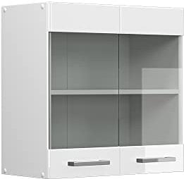 Vicco Hängeschrank R-Line, Wandhängeschrank, Weiß Hochglanz/Weiß, 60 cm mit Glastüren