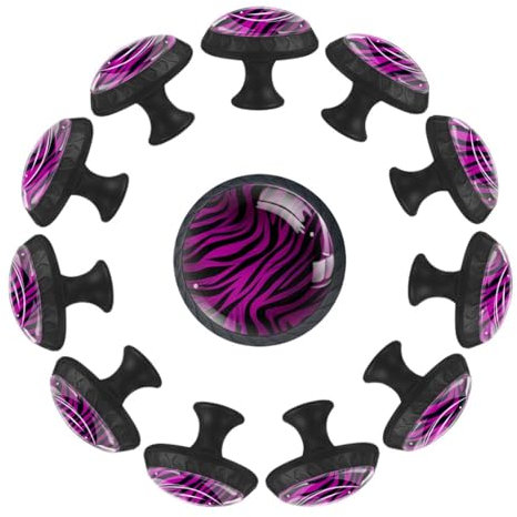 VTGHDEEQ 12-Pc,Round Kitchen Cabinet Knobs Handles,Knobs for Dresser Drawers,Cabinet Door Knobs,Animal Zebra Purple Stripes
