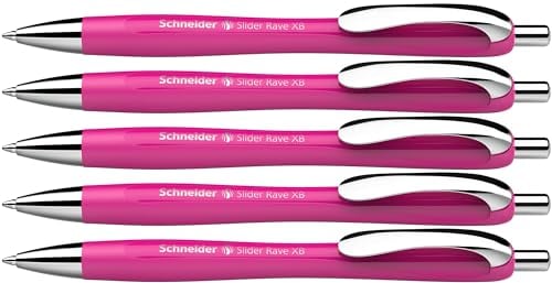 Schneider 132509 Slider Rave XB Kugelschreiber (Limitierte Sonderedition in power pink, Made in Germany) 5 Stück, Schreibfarbe: blau