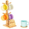 E-ROOM TREND Bamboo Mug Tree/Mug Holder with Coasters 4 PCS | Coffee Cup Mug Rack with 4 Hooks Stand | for Countertop Coffee Bar Accessories Decor Coffee Organizer Station(MHC400)
