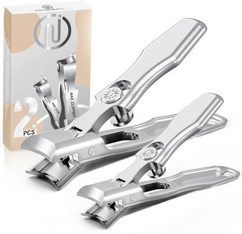 Nail Clippers for Thick Nails, 2Pcs Large & Klein German Nail Clippers Set for Men Women, Heavy Duty Wide Jaw Opening Toenail Clippers Set for Strong Toenails,Stainless Steel Nail Cutter with Catcher